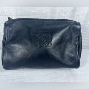 Vintage Loewe Black Leather Pouch / Clutch Bag with Logo – Made in Spain